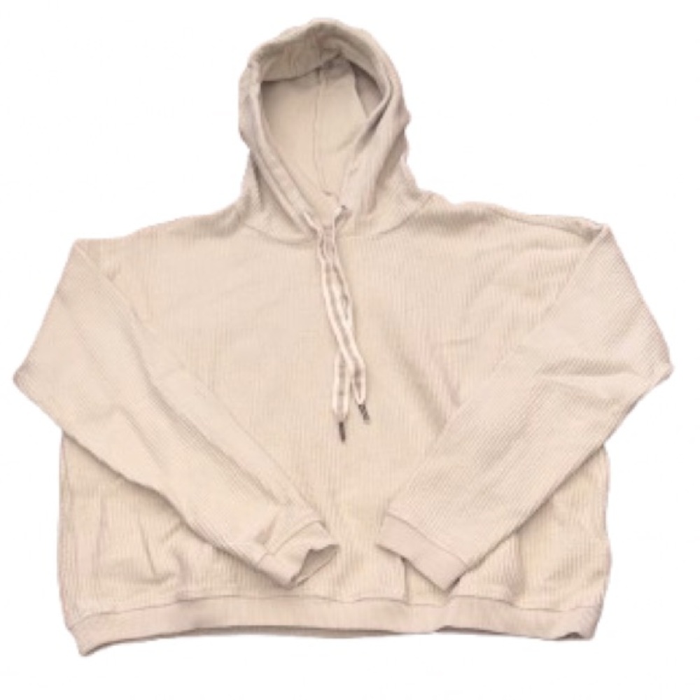 Aerie Soft Tan Knit ribbed Top with hood size S